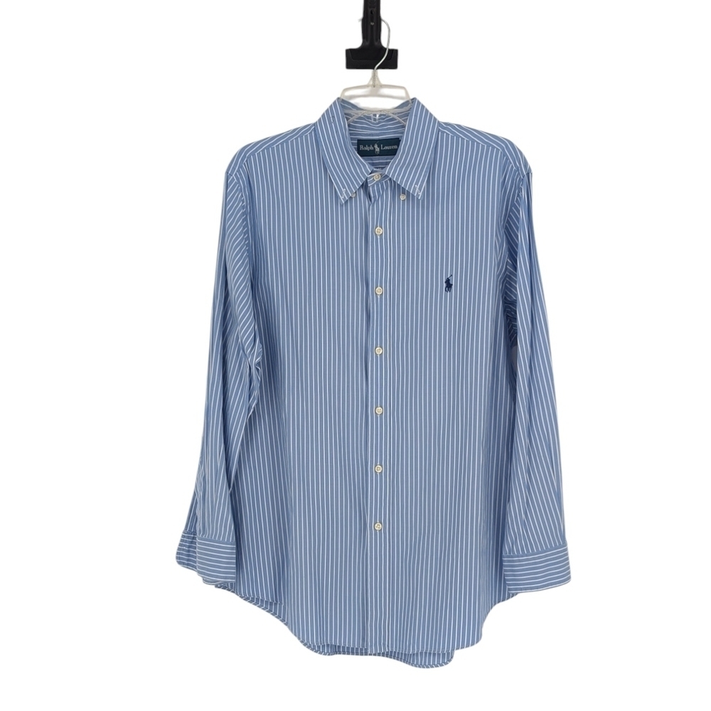 Men Ralph Lauren Striped Button Down Shirt Blue White 16.5 32/33